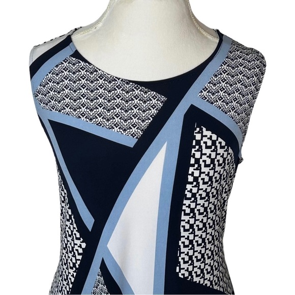 MACY’S ALFANI Tunic blouse High low Side slits Black White Blue Size Large - Picture 4 of 9